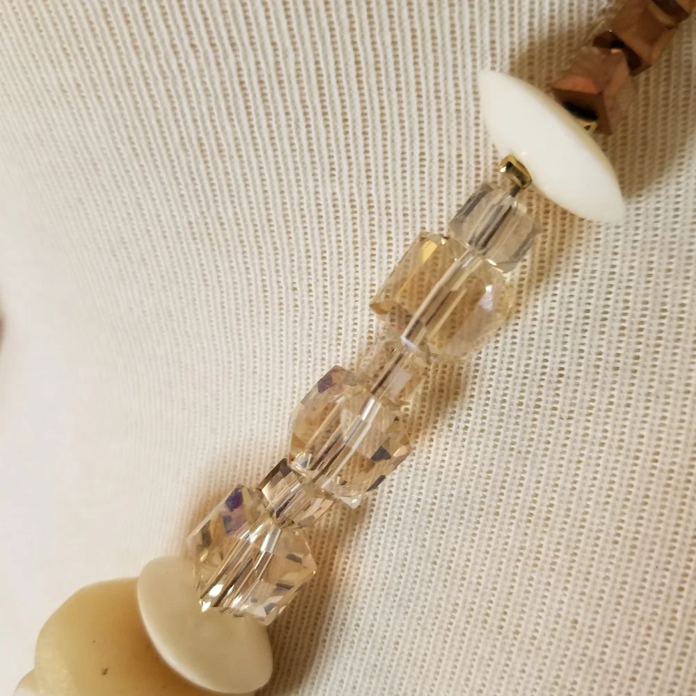 ✨️Ivory bone beads, Crystals, Tassel Focal Statement Necklace- Handcrafted✨️ - Picture 11 of 13